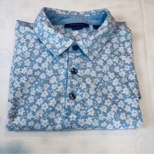 Mens Perry Ellis Blue White Polo Shirt
